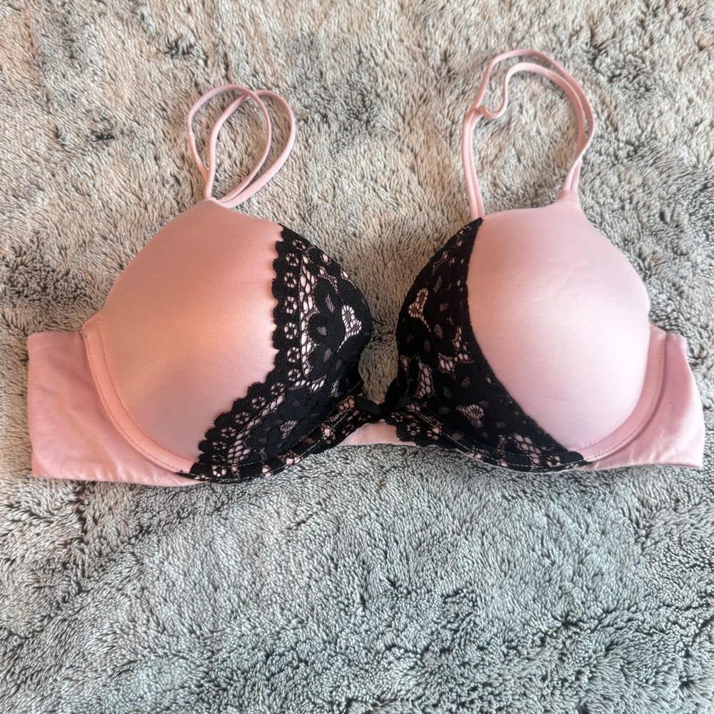 Victoria's Secret Pink Silky Bra with Black Lace Trim